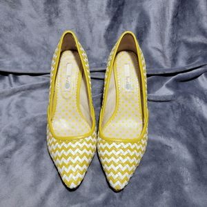 Boden Green and White Woven Heels